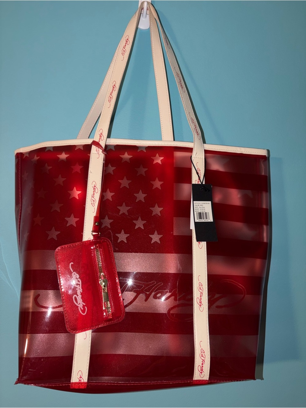 Ed Hardy Red and Cream American Flag Tote with Coin Pouch